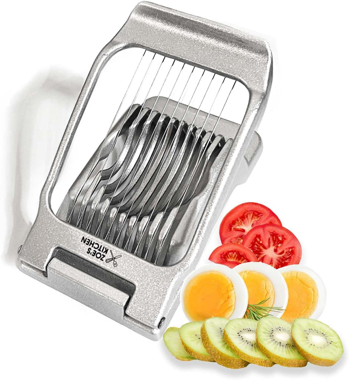 Zoe's Kitchen Good Grip Egg Slicer for Hard Boiled Eggs Heavy Duty Professional Large Aluminum Egg Slicer with Stainless Steel Wires Kitchen Aid Egg, Strawberry Slicer Hard Boiled Egg Cutter (Silver)