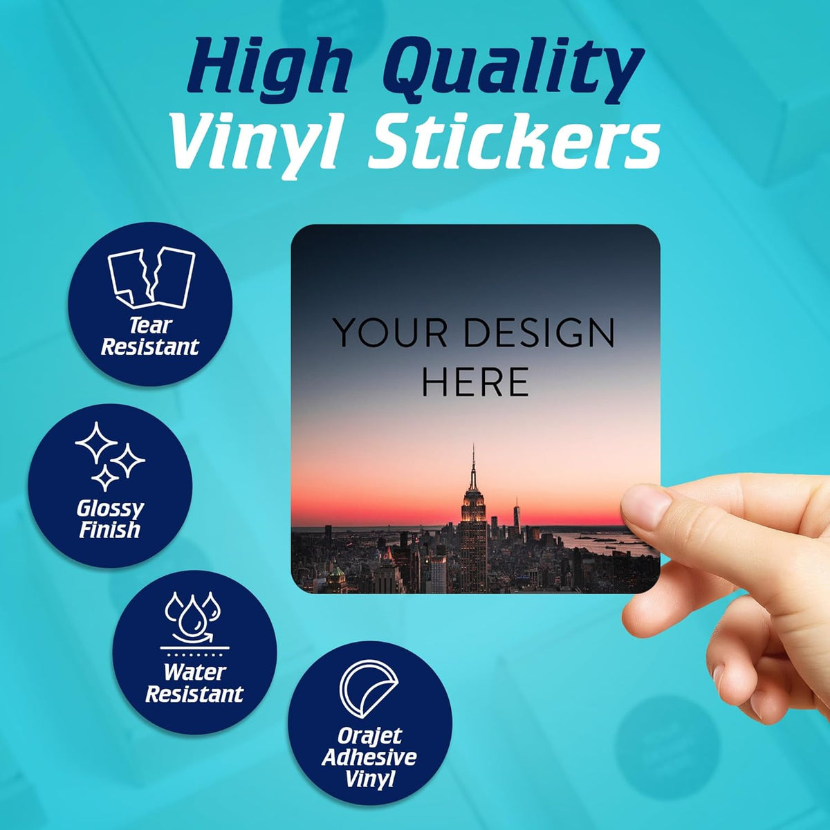 100 Custom Vinyl Stickers - Upload Your own Image, Text, Design, Logo - Personalized Logo Labels for Handmade, Packaging, Bottle, Jars, Candle, Brand Stickers (City, 4x4 Square)