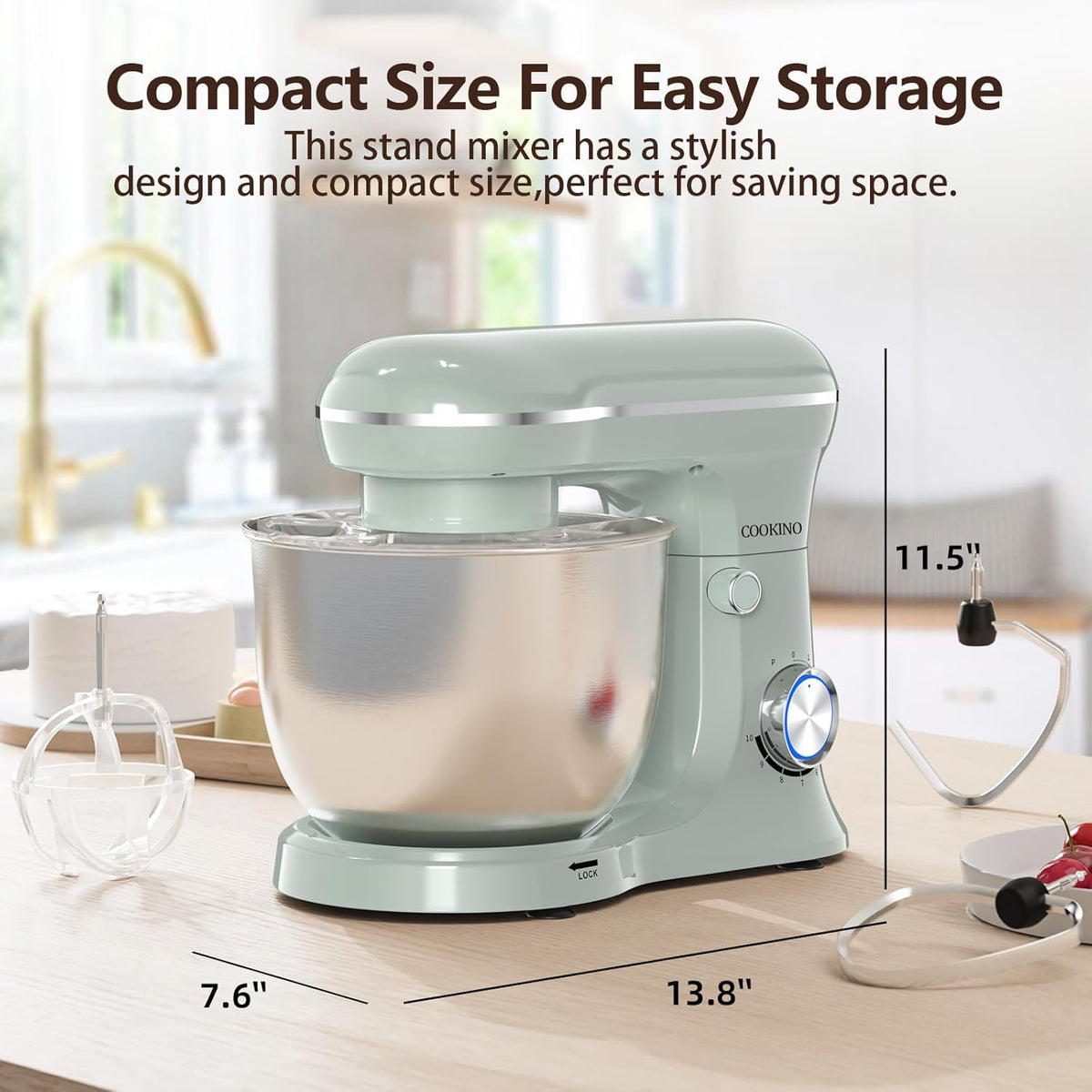 Electric Stand Mixer,660W 10 Speeds Tilt-Head Food Mixer, 3-IN-1 Kitchen Mixer for Daily Cooks with 6.5 QT Bowl,Dough Hook, Beater, Whisk (Morandi Green)