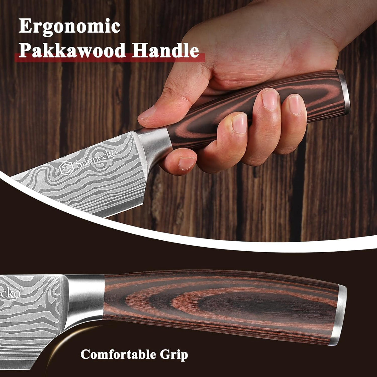 Sunnecko Kitchen Knife Set 5 Piece Chef Knife Set Professional High Carbon Stainless Steel, Sharp Kitchen Knives with Wooden Handle