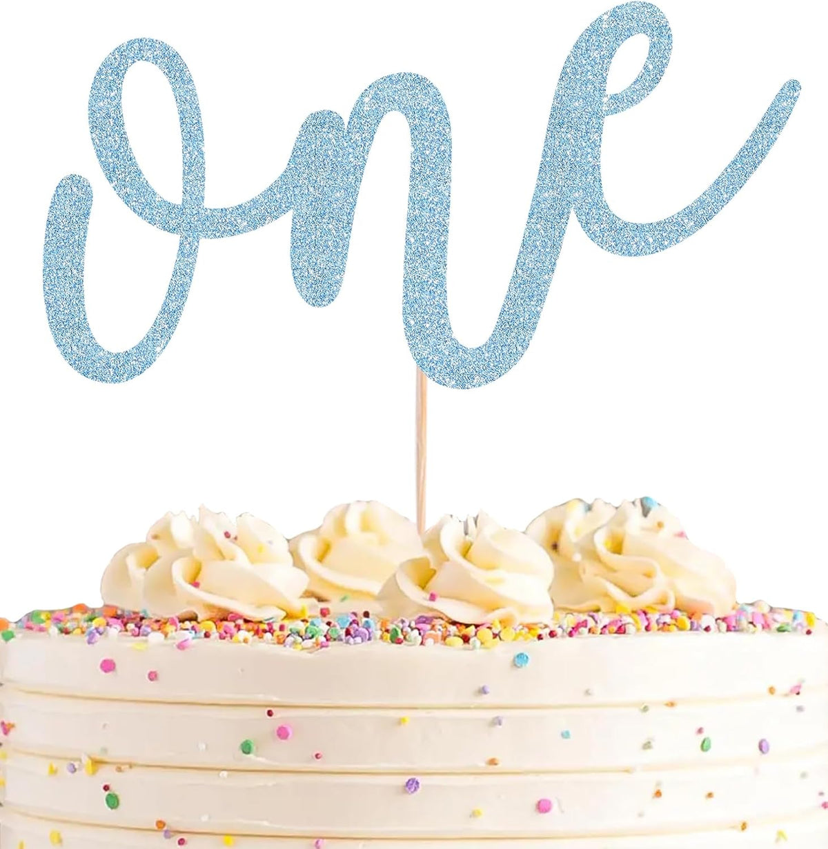 First Birthday Cake Topper - Light Blue Glitter One Cake Decorating Supplies for Girls and Boys, Perfect for Baby Shower/Gender Revealing Party Photo Booth Props