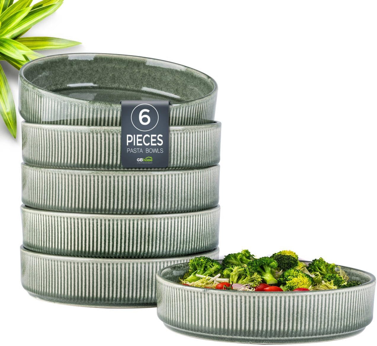 GBHOME 7.5'' Stoneware Pasta Bowls, Serving Bowls Set of 6 for Kitchen, Double Reactive Glaze Bowls for Fruit,Pasta,Salad,Oatmeal,Meal, Microwave Safe (6 pcs)