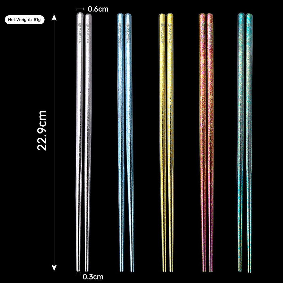 Pure Titanium Chopsticks Reusable Ice Flower design Multicolor Chop sticks 5 Pairs Set Upscale Tableware Dishwasher Safe Light Durable Palillos Chinos as Gift
