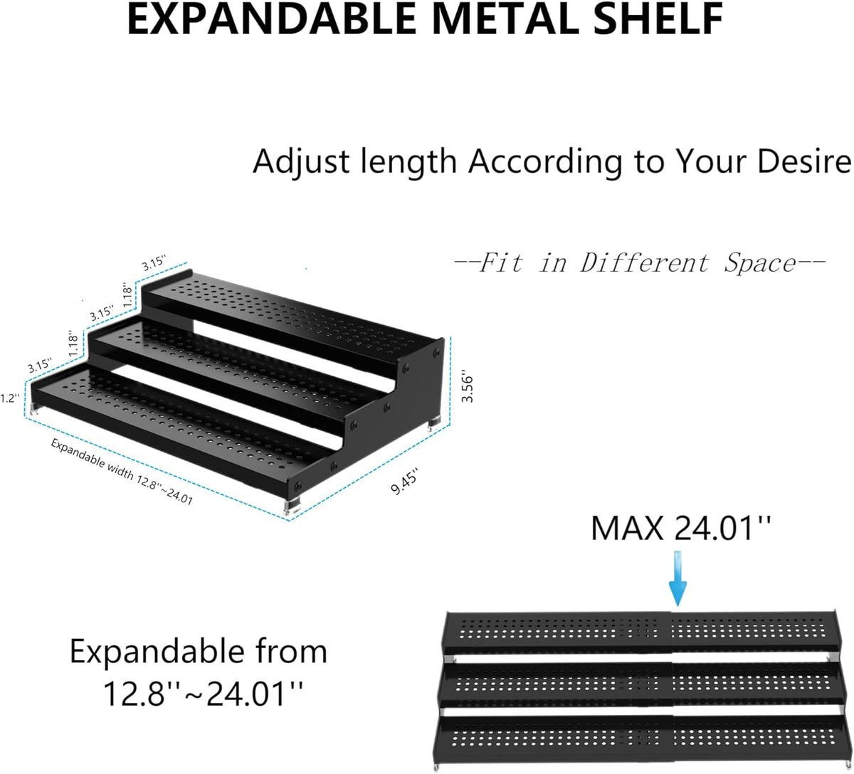 Expandable Spice Rack organizer with 3-Tier step shelf,Modern Design heavy duty,Non Skid and Visibility ,Great for Kitchen Cabinet,Bathroom,dressing table,Cupboard, Pantry and more(1PACK/GUN-GREY)