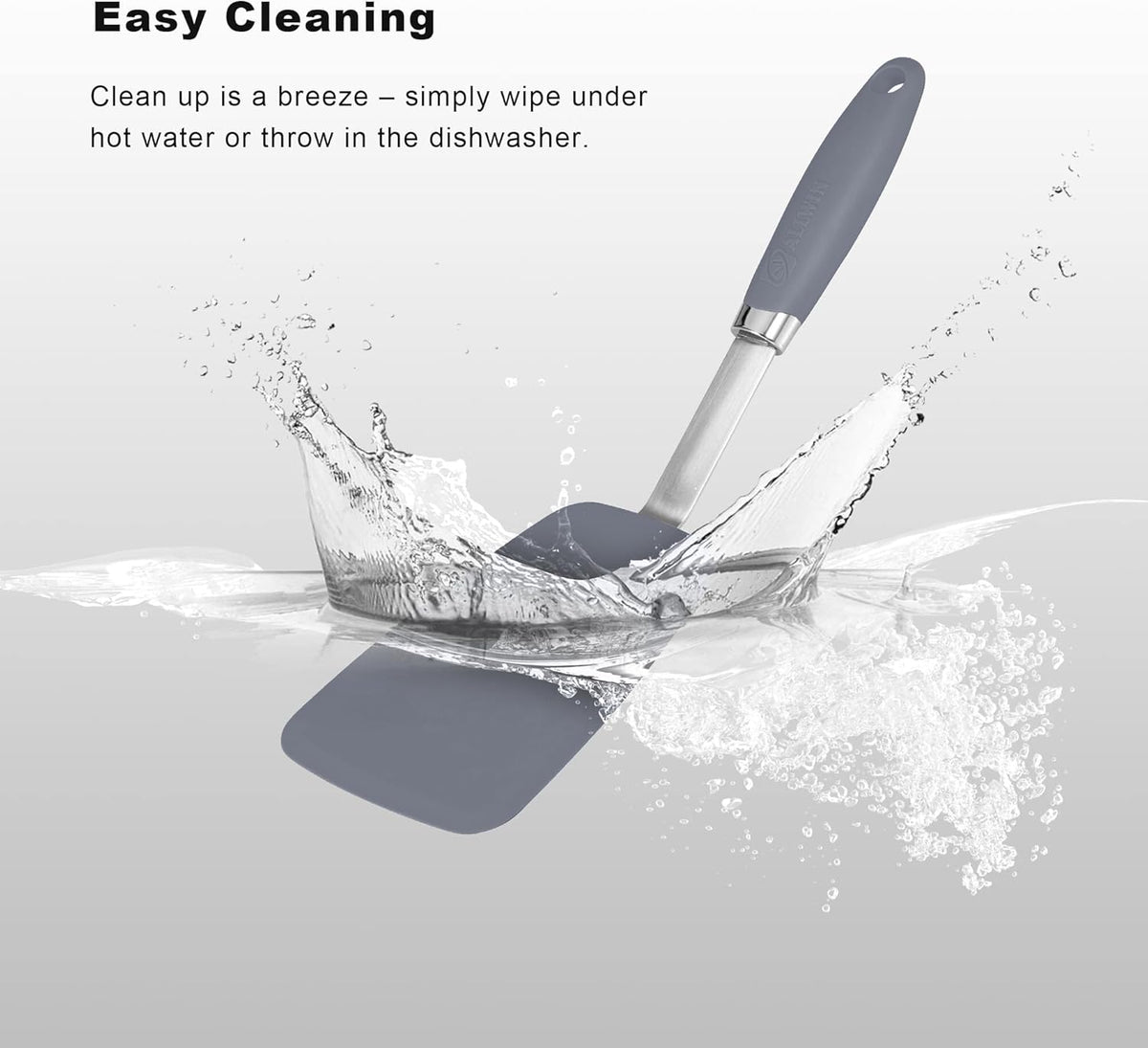 Silicone Spatulas Set Turners Tongs Cooking Utensils Set High Heat Resistant Kitchen Scraper Spatulas for Cooking Mixing Baking BPA Free Dishwasher Safe, Grey