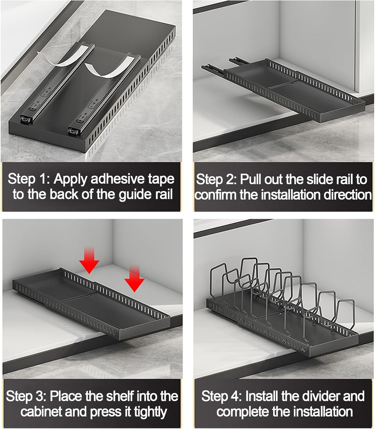 Expandable Pots and Pans Organizer Under Cabinet, Sliding Pot Lid Holder and Pan Rack in Kitchen, Pull out Kitchen Cabinet Storage, with 10 Adjustable Dividers