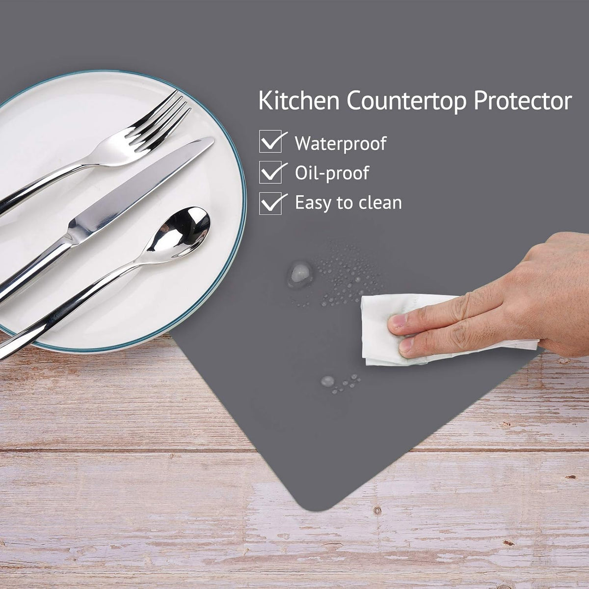 Silicone Mats for Kitchen Counter, Thicker 0.06", 25 x 17 inches Multipurpose Table Mat, Silicone Pad Desk Work Mat, Nonstick Nonskid Heat-Resistant Pad, Placemat, Dark Gray, 2PCS