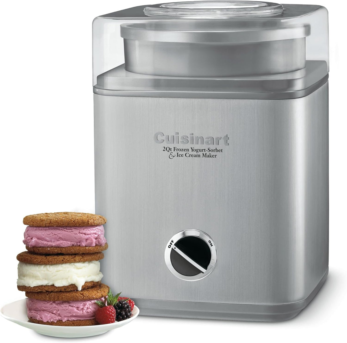 Cuisinart Ice Cream Maker Machine, 2-Quart Ice Cream, Sorbet and Frozen Yogurt Machine, Fully Automatic Double-Insulated Freezer Bowl Makes Frozen Desserts in Under 30 Minutes, ICE30BCP1, Silver