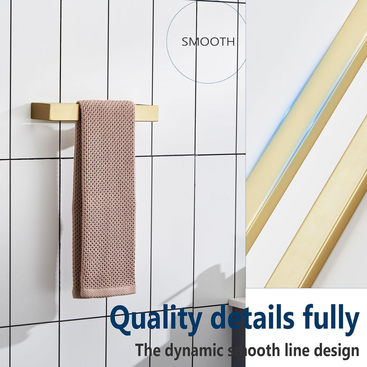 KOKOSIRI Towel Ring Brushed Gold Hand Towel Holder 9 Inch Kitchen Towel Hanger Rack Stainless Steel Bathroom Hardware Wall Mounted, 1 Pack B4008BG-L9