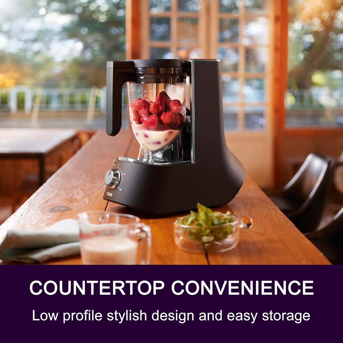 Tiger Smoothie Blender - Japanese Smoothie Maker for Smoothies, Crushed Ice, Milkshakes, Soups, Purees, Sauces, Matcha with Degree Diagonal-Blade Food Processor