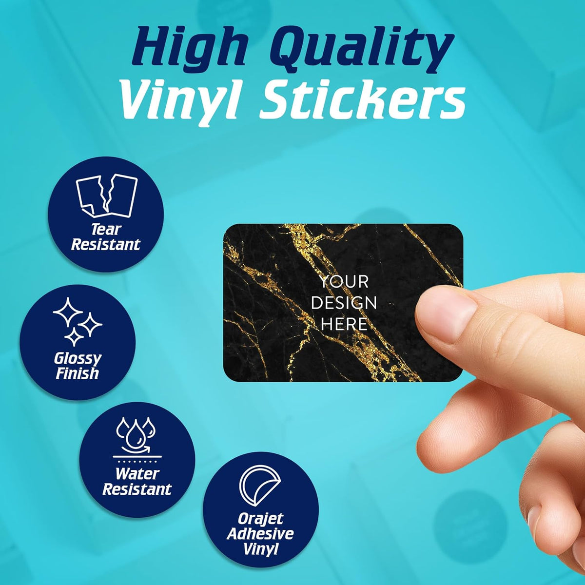 100 Custom Vinyl Stickers - Upload Your own Image, Text, Design, Logo - Personalized Logo Labels for Handmade, Packaging, Bottle, Jars, Candle, Brand Stickers (Black Gold Marble, 3x2)