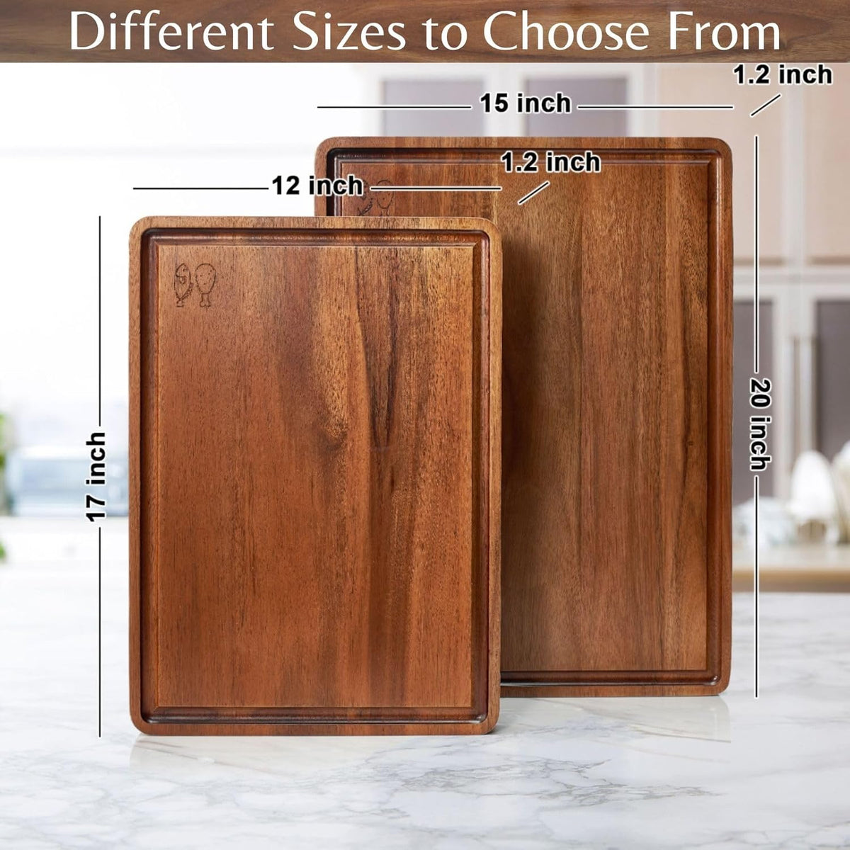 Acacia Wood Cutting Board (20x15x1.2 In.) - Large Thick Edge Grain Wooden Chopping Boards for Kitchen, Giant XL Organic Hardwood Carving Block for Raw Meat