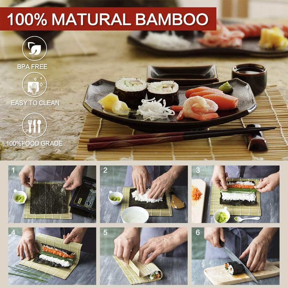 Sushi Making Kit, 22 in 1 Sushi Roller Sushi Maker Kit with Bamboo Sushi Rolling Mats, Bazooka, Chef's Knife, Chopsticks, Sauce Dishes, Rice Spreader, Avocado Slicer, Guide Book