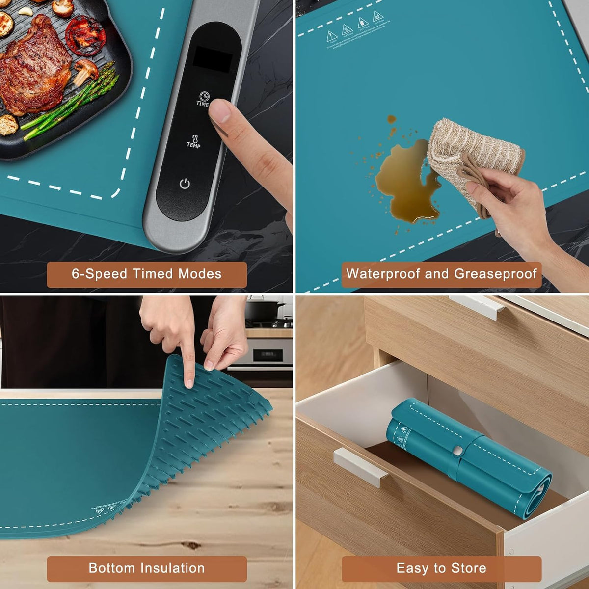 FYY Food Warming Mat - Electric Warming Tray with 6 Temperature Settings and 6 Hours Timer, Full Surface Graphene Heating Food Warmer, Premium Rollable Heating Tray for Gatherings, Parties, Dark Green