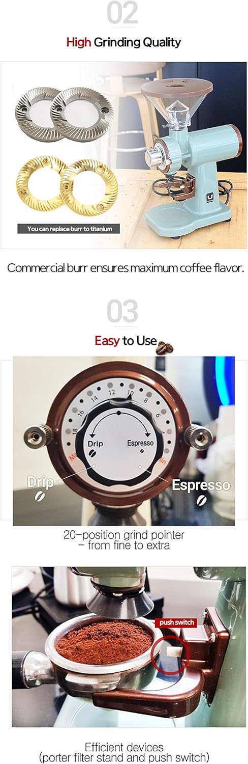 Urbanic 070s Electric Coffee Grinder (110~220v) / flat Titanium burr 60mm / 20 steps can be set (Beige) / (Made in Korea)