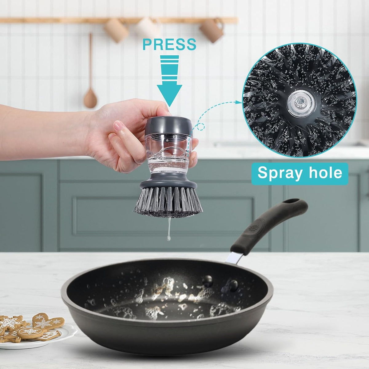 Soap Palm Brush Storage Set, 1 Piece Kitchen Brush with Bracket for Cleaning Pots, Pans and Sinks Scrub Brush Kitchen Scrub Brush