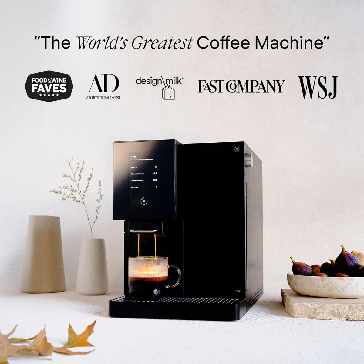 Terra Kaffe Super Automatic Espresso Machine - App-Enabled Coffee Machine - Auto Wake & Sleep - All Milk Types - Roaster-Approved Espresso Settings - Cappuccino Machines for Home - Black TK-02