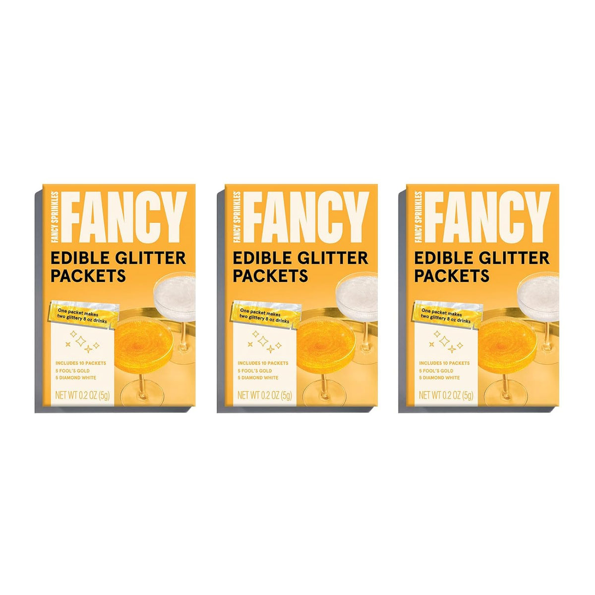 Fancy Sprinkles Pop The Bubbly Edible Glitter Packets Portable & On-The-Go for Sparkling Drinks, Champagne, Cocktails, Wine, Beer, & more. (3 Pack)