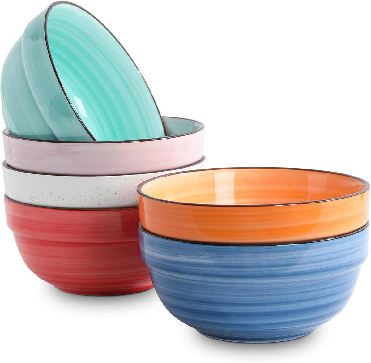 HAPPY KIT Ceramic Serving Bowls, 6 Inch Colorful Bowls for Kitchen, 24 Ounce Soup Bowls Set of 6, Dishwasher & Microwave Safe, Porcelain Bowls for Cereal Soup Rice Pasta Salad Oatmeal Soup