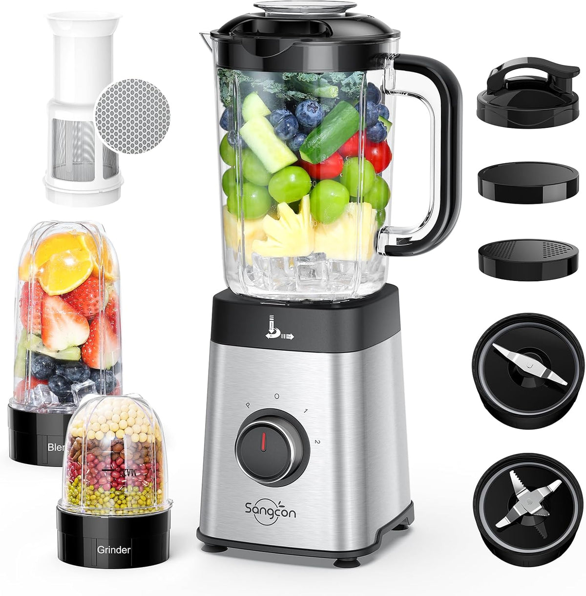 Sangcon Blenders for Kitchen - Smoothie Blender - Personal Blender Combo for Kitchen, Blender for Shakes and Smoothies, Grinding & more, 40 oz Jar & 17oz Cup with To-Go Lid