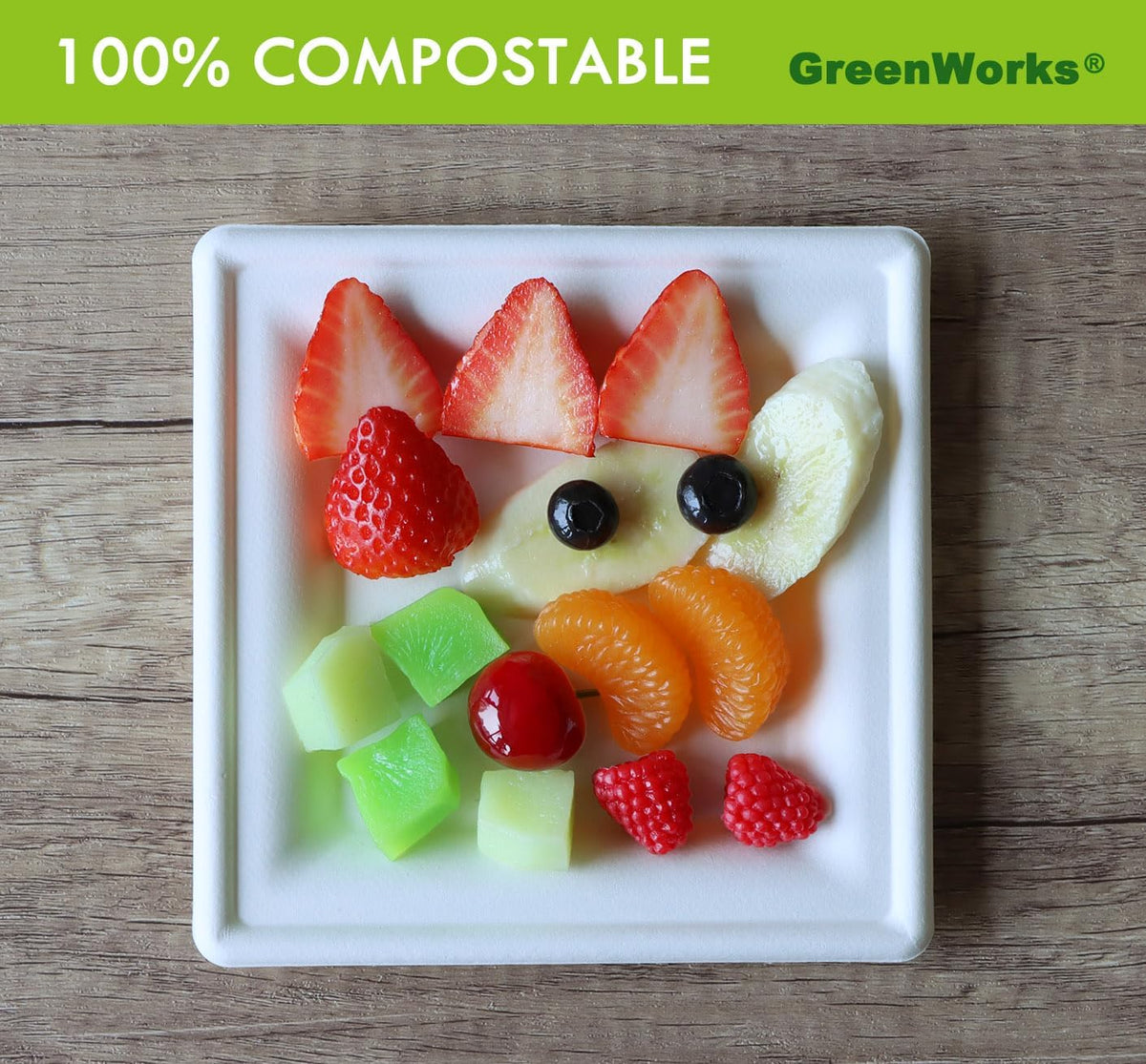 GreenWorks 100 Count 6 Inch Small Square Compostable plates, Heavy Duty Bagasse and Bamboo Fiber Plates