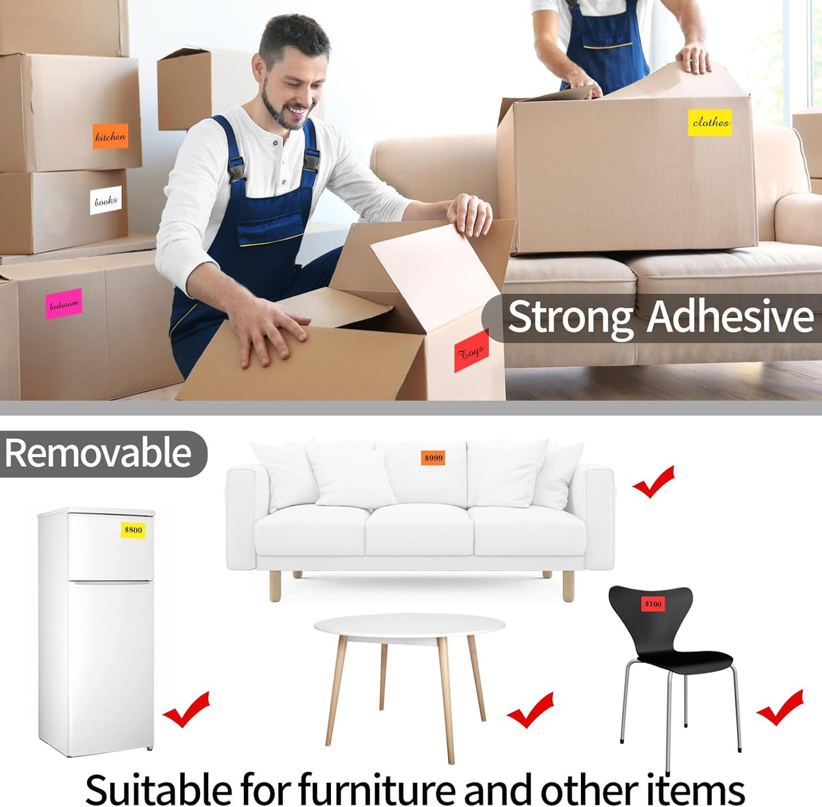 STARLIBOO Removable Colored Labels Stickers, 3X5 Inch Removable Large Label Stickers for Moving Boxes and Storage Bins- Waterproof- Tear Resistant (Yellow)