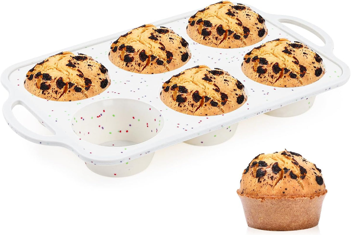 FUNBAKY Jumbo Muffin Pan Silicone with Metal Frame, 3.5 Inch Large Silicone Muffin Pan 1 Pack Confetti