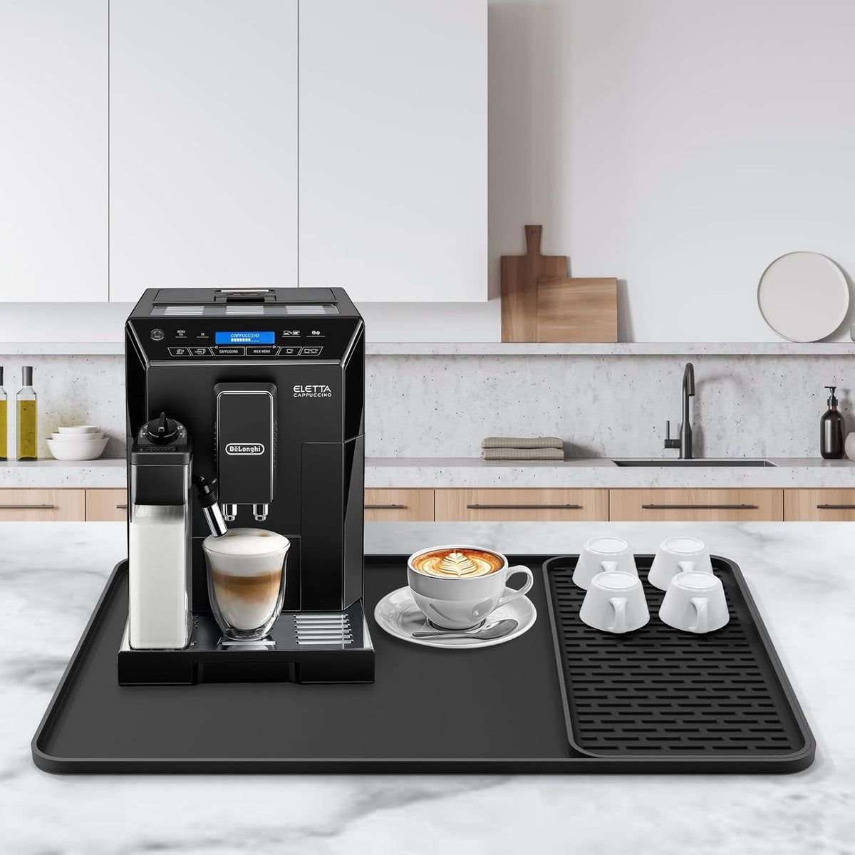Silicone Coffee Mat, 24''x16'' Bar Mat with Detachable Dish Drying Mat - Fits Under Coffee Maker & Dish Rack