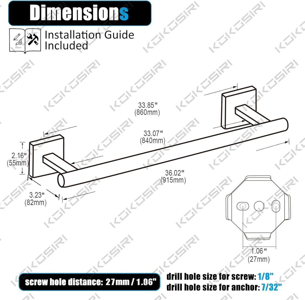 KOKOSIRI Bathroom Towel Bar 36'' Towel Holder for Bath Kitchen Wall Mount Towel Rails 36 Inch Oil Rubbed Bronze Stainless Steel B4005ORB-L36
