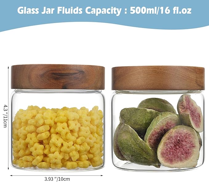 Small Glass Jars With Lids 16oz Spice Jars with Screw Lids Kitchen Clear Glass Storage Canister Container for Salt Herbs Cinnamon Coffee Seasoning Candy Cookie Tea (16oz(500ml)-2 pack)