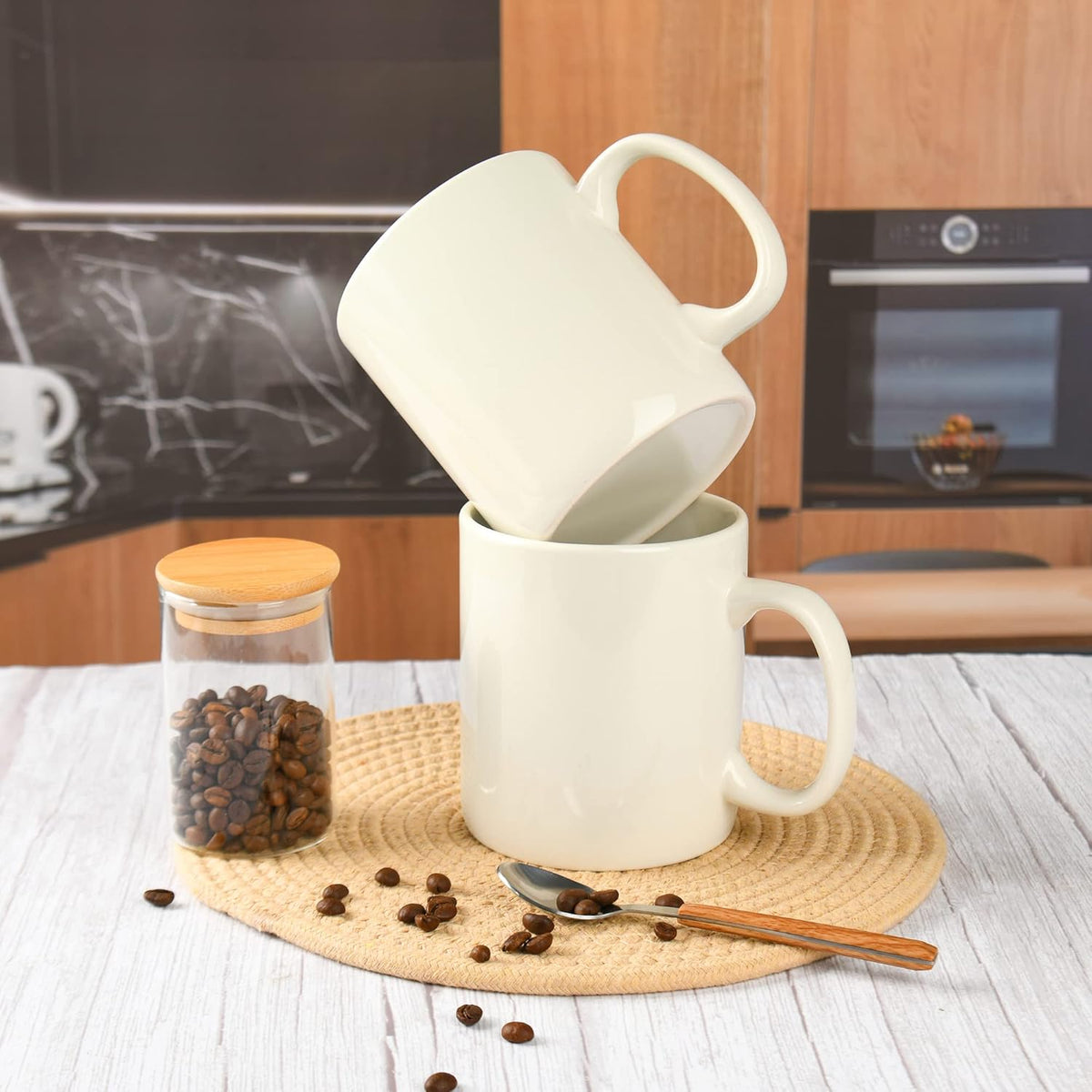 30oz Super Large Ceramic Coffee Mugs Large Handles Set of 2 (Cream)