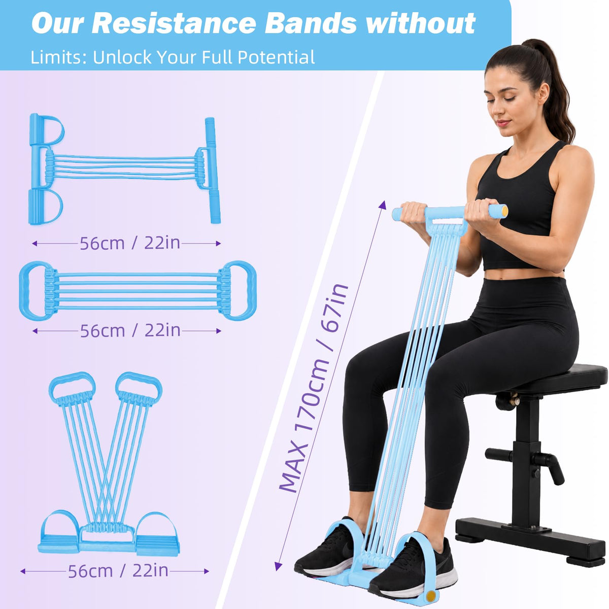 Pedal Resistance Bands with Handles, Upgrade 10-Tubes Adjustable Resistance