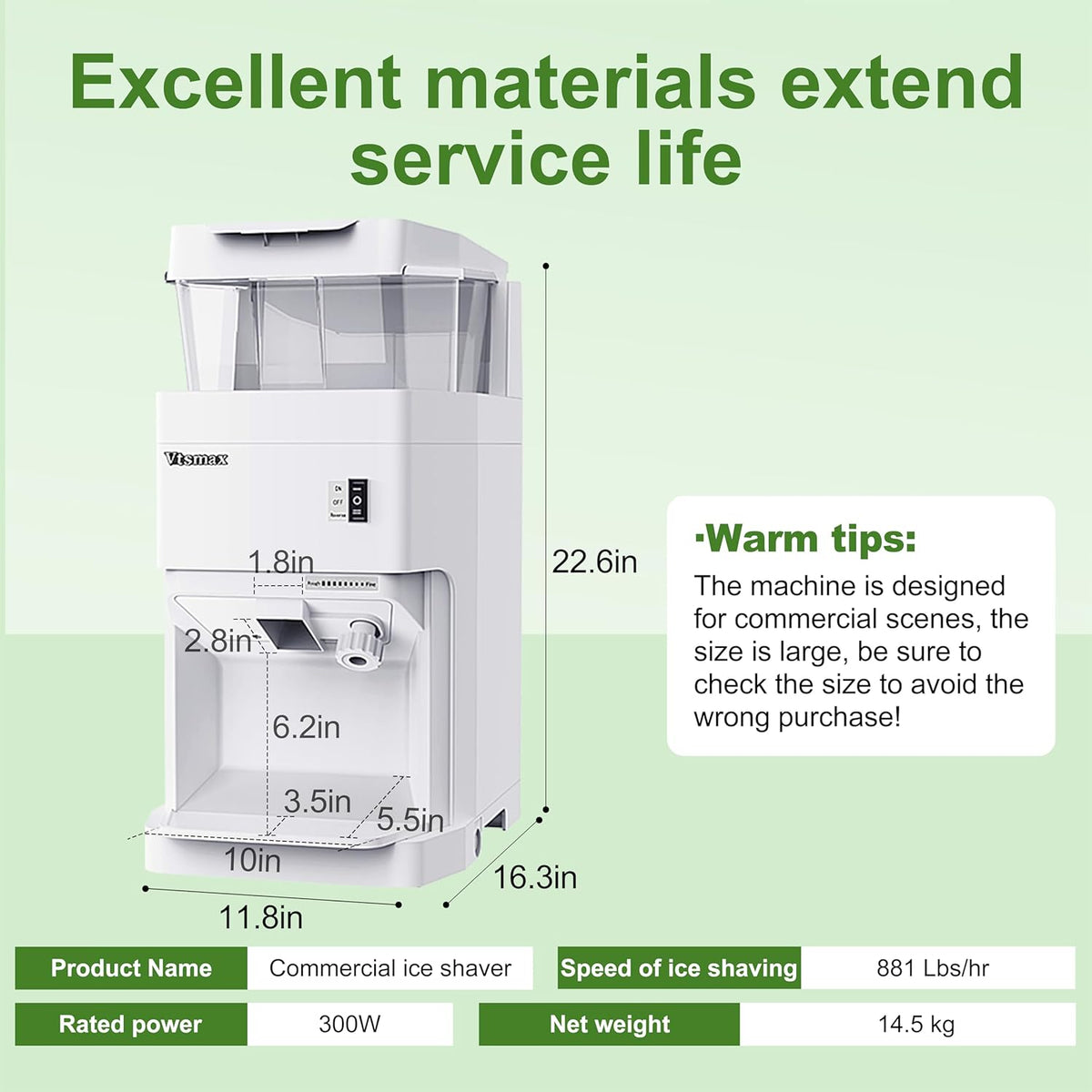Electric Snow Cone Machine, 300W Ice Shaver Machine, Thickness Adjustable Ice Shaving Machine 881LBs/hr Rotate Speed & Strong Power for Home and Parties Events Snack Bar (6.9Qt)