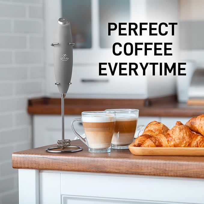 Zulay Kitchen Whisk Milk Frother with 4 Duracell Batteries - Powerful Handheld Foam Maker for Coffee, Lattes, Matcha, Hot Chocolate & Cappuccinos - Whip Creamy Froth in Seconds