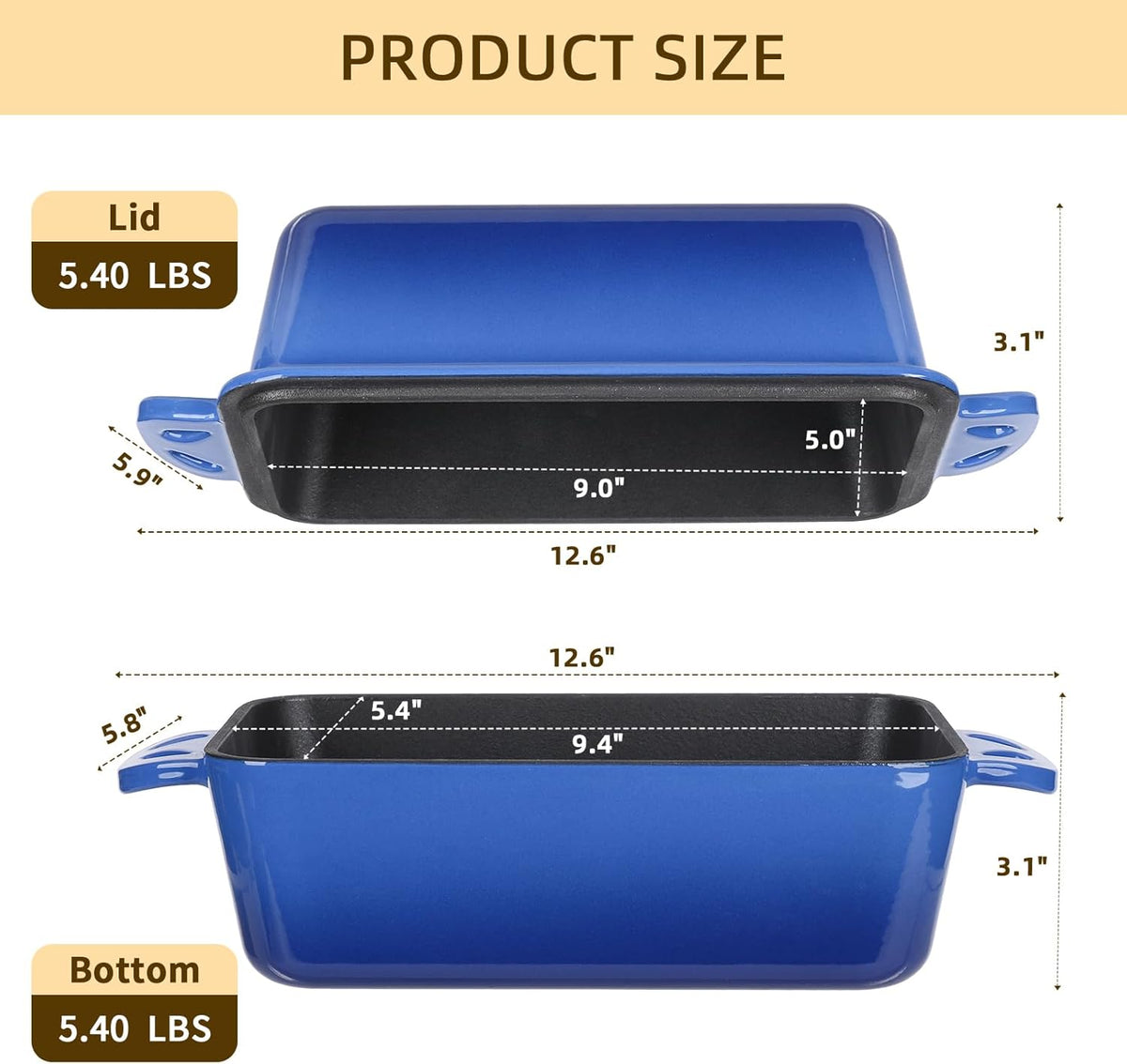 9x5 Enameled Cast Iron Loaf Pan with Lid - 2 in 1 Sourdough Bread Pan for Homemade Baking