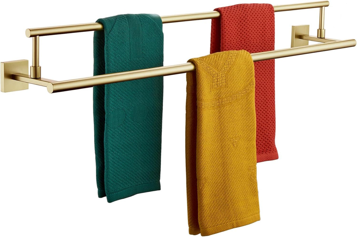 KOKOSIRI Bath Towel Bars 36-Inch Double Towel Rails Overlength Bathroom Racks for Cabinet Kitchen Brushed Gold Stainless Steel B5009BG-L36