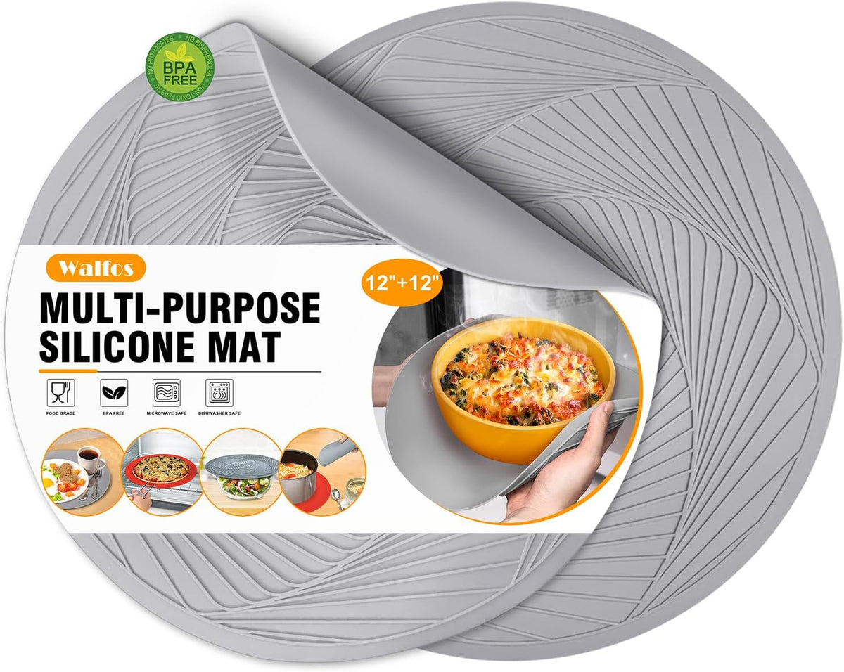 Silicone Microwave Mats, Walfos Heat Resistant Multi-Purpose Microwave Trivet Mat, Non-Slip, BPA Free and Dishwasher Safe, Perfect for Microwave, Oven and Hot Pan, 2 Pieces