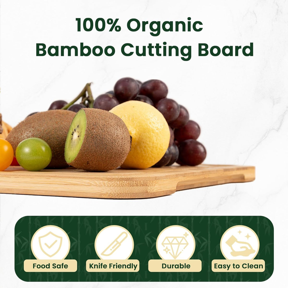 Heimlove Bamboo Cutting Board for Kitchen, 15 x 10 Large Cutting Board Charcuterie Boards with Juice Groove and Handles, Chopping Board for Meat, Vegetables and Cheese