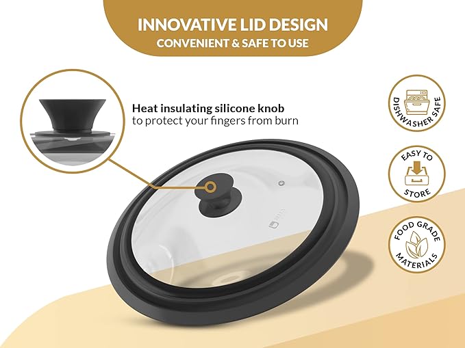 Universal Lids for Pots, Pans & Skillets 2set Frying Pan Cover Fits fit 7", 8" 9" & 10", 11", 12" Diameter Cookware, 2 Cotton Rags,Tempered Glass with High Heat Resistant Silicone Rim Dishwasher Safe.