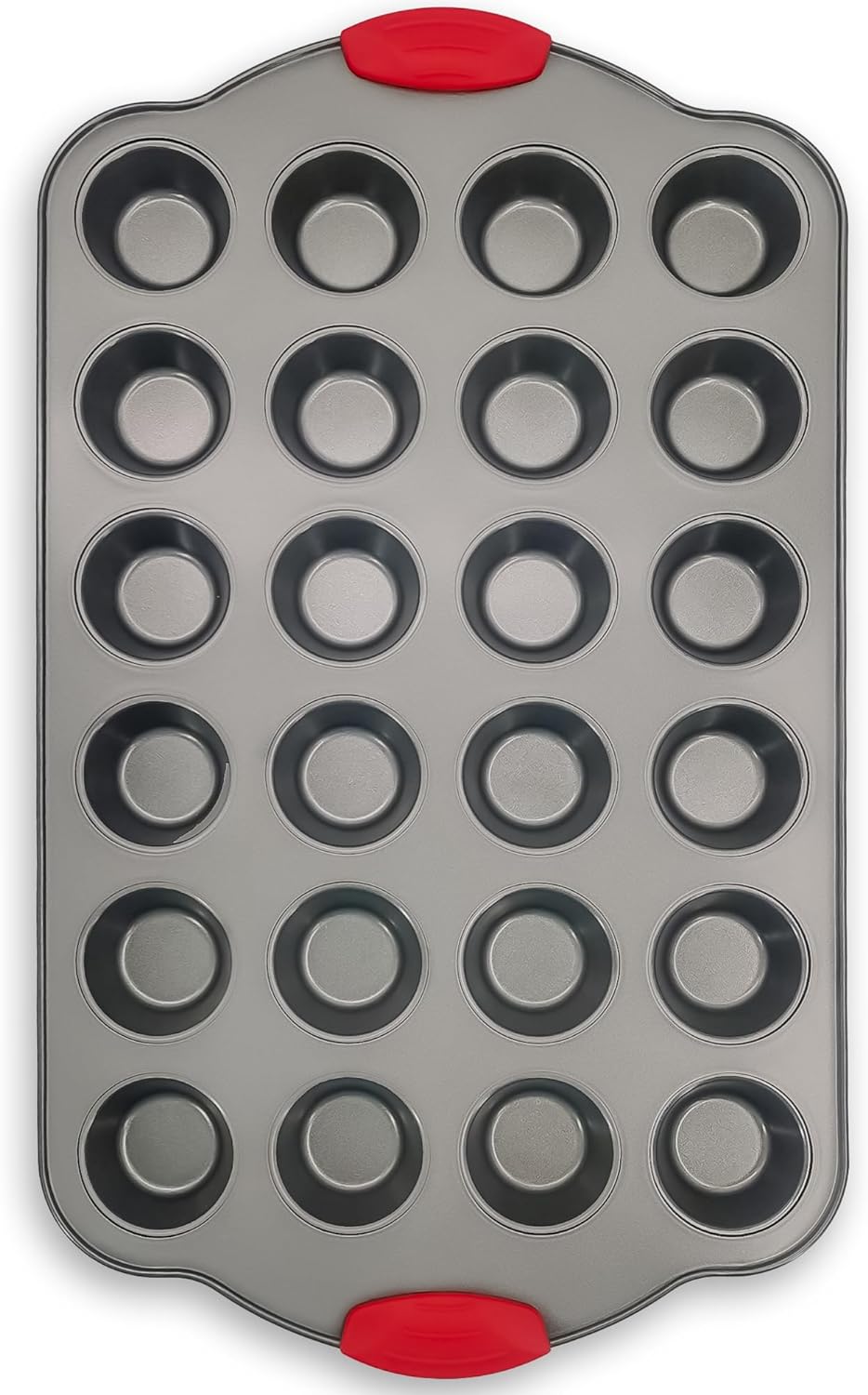 Boxiki Kitchen 24 Cup Mini Muffin Pan with Silicone Handles | Professional Non-Stick Cupcake Pan for Muffins, Cupcakes, Egg Bites, and More