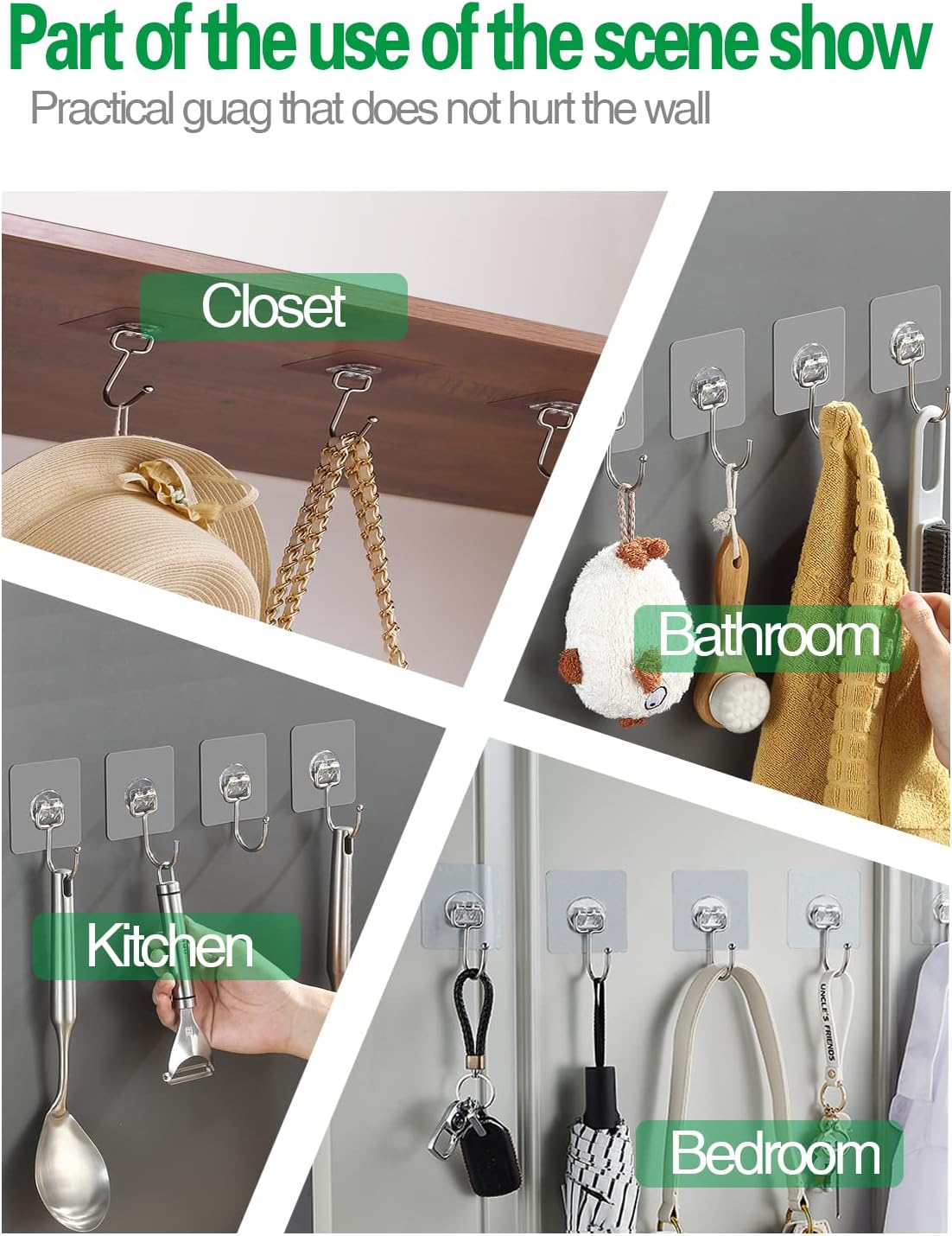 EKE 32 Pack of Large Sticky Hook Wall Hooks with 40Ib Load Capacity (max) for Hanging Stainless Steel Towels and Coats, Suitable for Kitchens, bathrooms, Homes and Offices (32).