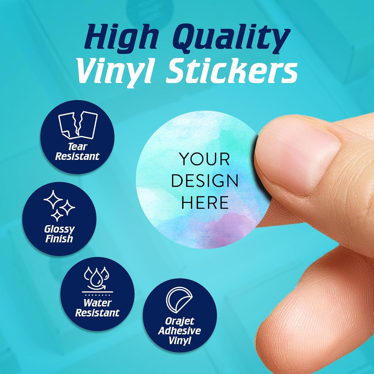 100 Custom Vinyl Stickers - Upload Your own Image, Text, Design, Logo - Personalized Logo Labels for Handmade, Packaging, Bottle, Jars, Candle, Brand Stickers (Sky Blue, 1x1)