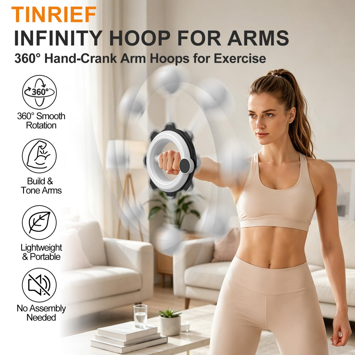 Infinity Hoop for Arms 360° Hand-Crank Arm Trainer for Home Workouts White