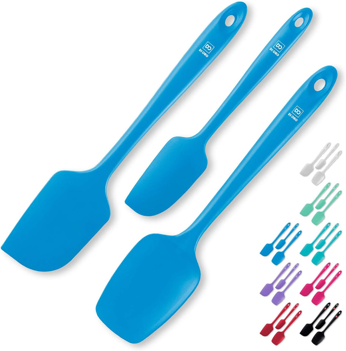 DI ORO Silicone Spatula Set - Rubber Kitchen Spatulas for Baking, Cooking, & Mixing - 600°F Heat-Resistant & BPA Free Silicone Scraper Spatulas for Nonstick Cookware - Dishwasher Safe (3pc, Blue)