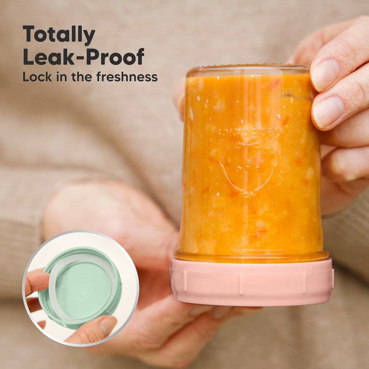 KeaBabies 4pk 8oz Glass Baby Food Containers with Lids - Leak-Proof, Microwavable Small Glass Jars, Baby Purees & Toddler Snack Storage Containers, BPA-Free, Dishwasher & Freezer Safe (Musk Dusk)