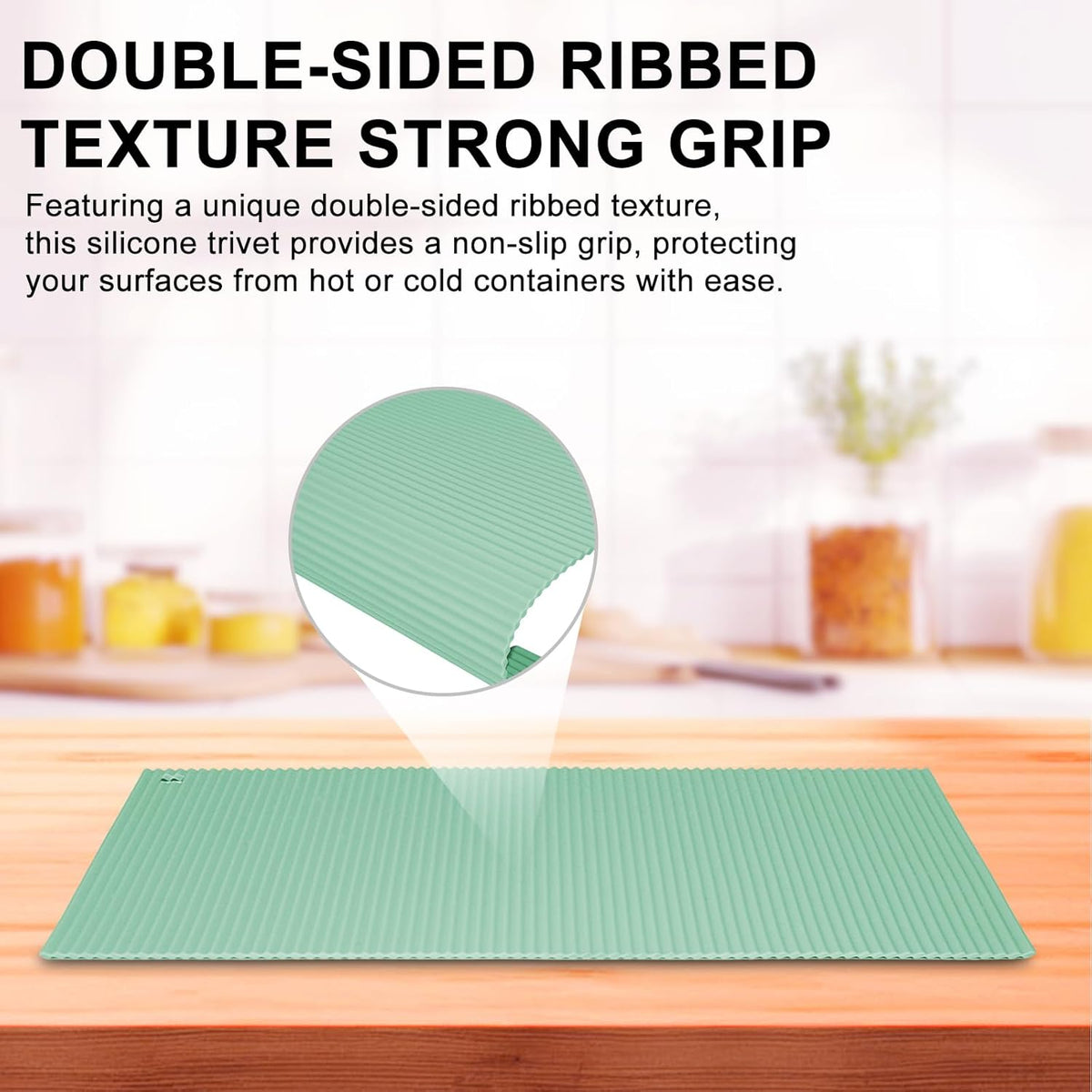 2 Pack 9.5"x14.2" Trivets for Hot Dishes, Hot Pads for Kitchen, Silicone Trivets for Hot Pots and Pans, Hot Plates to Protect Table, Heat Resistant Silicone Trivet Grey (Pea Green, 9.5"x14.2")