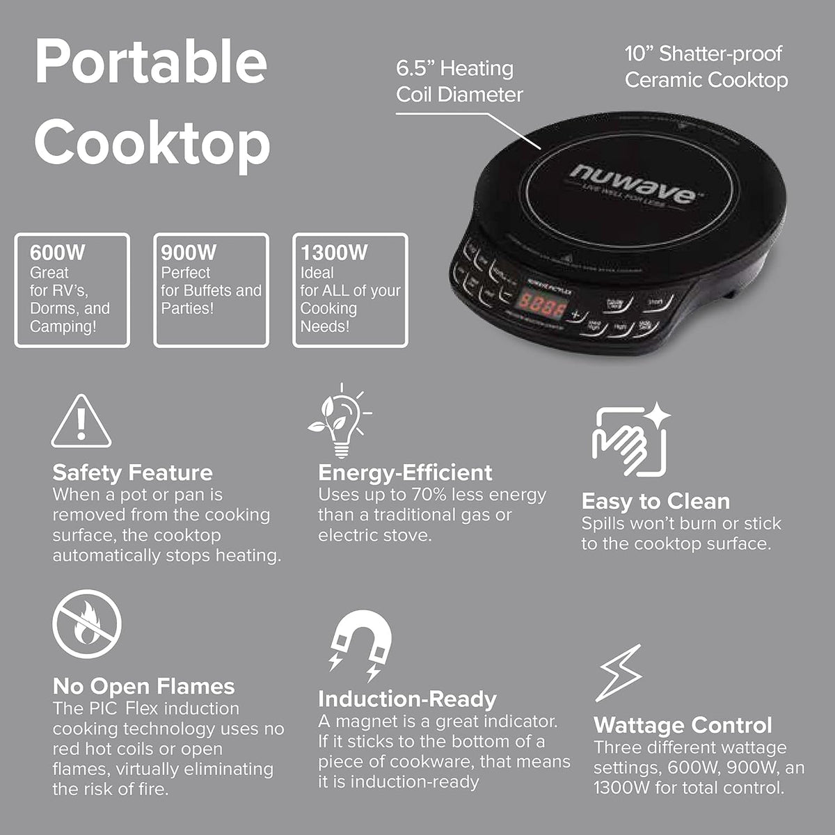 Nuwave PIC Flex Compact, Portable, Powerful Induction Cooktop With 9-inch Duralon Healthy Ceramic Non-Stick Fry Pan