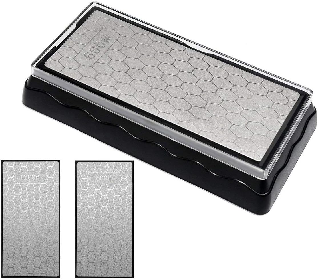 Double-sided Diamond Sharpening Stone,YCAMMIN Knife Sharpener Stone diamond sharpener Honeycomb Surface Plate with Non-slip Base for Scissors Knives Outdoor Kitchen Sharpen Tools (600/1200 Grit)