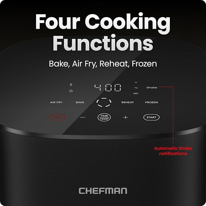 Chefman TurboX 4-in-1 Air Fryer, 5-Quart Airfryer for Extra Crispy Chicken, Fries, Wings, and More, Air Fry, Bake, Reheat, and Frozen Functions, Digital Touch Controls, Dishwasher Safe