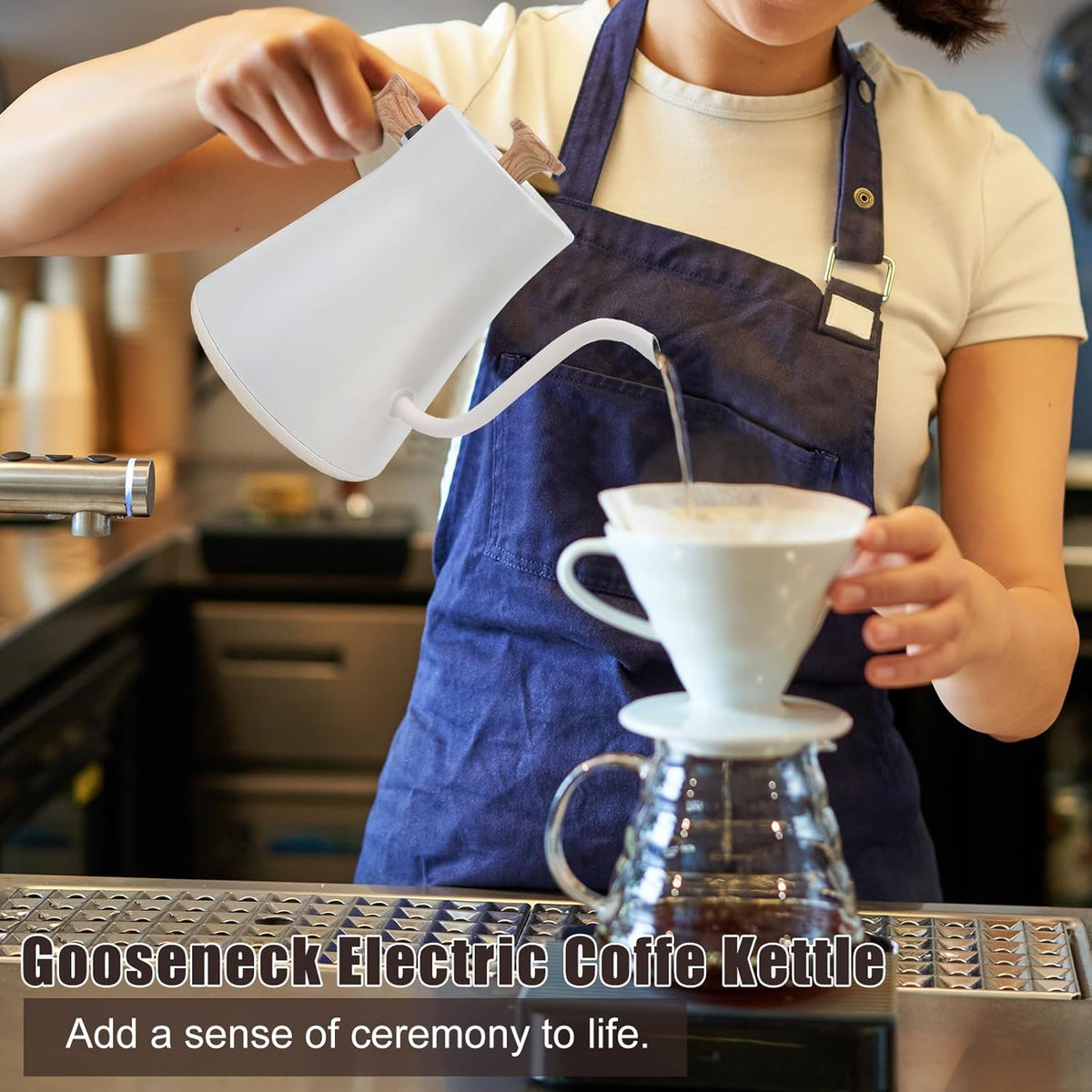 Electric Gooseneck Kettle for Pour Over Coffee/Tea, 1200W 0.9L Quick Heating Electric Kettles with Stainless Steel Inner, LCD Screen, Timing Constant Temperature, Auto Shut Off (White)